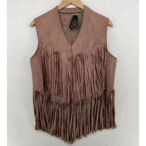 Vtg IBEX Vest Womens M Elegance Leather Western Waistcoat Fringed Pink England
